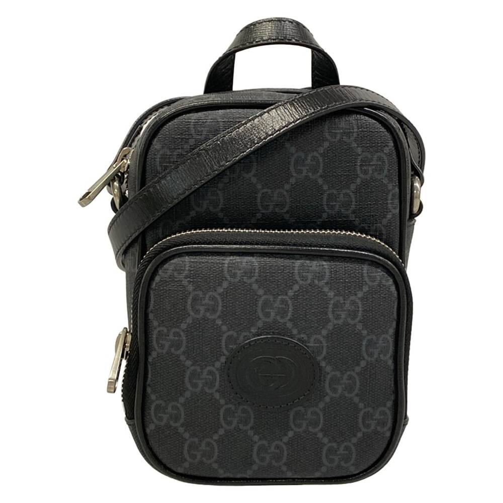 Gucci GG Plus GG Supreme/Interlocking G Shoulder Bag 672952 Black Dark Gray PVC - Picture 1 of 15